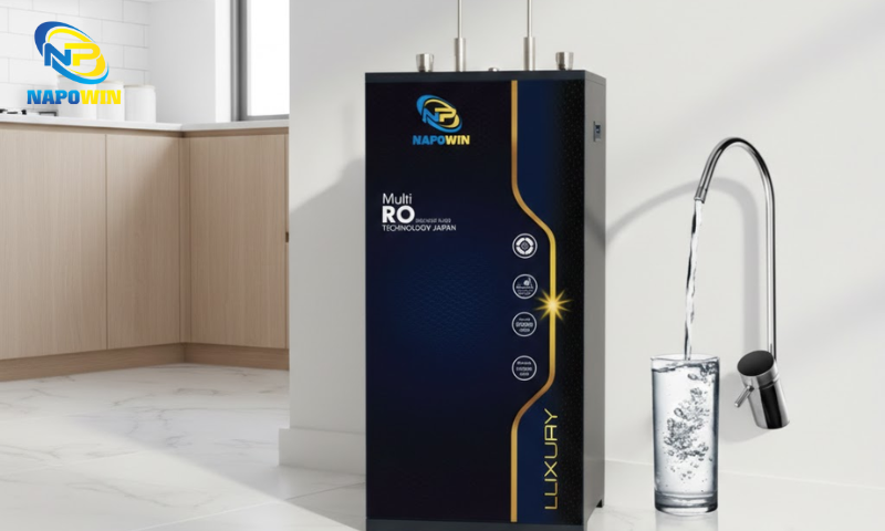 Máy lọc nước nóng nguội tủ đứng Napowin được trang bị công nghệ lọc RO đa cấp hiện đại