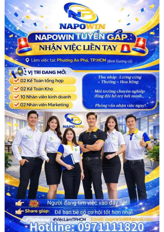 NAPOWIN tuyển dụng gấp nhiều vị trí tại TP.HCM